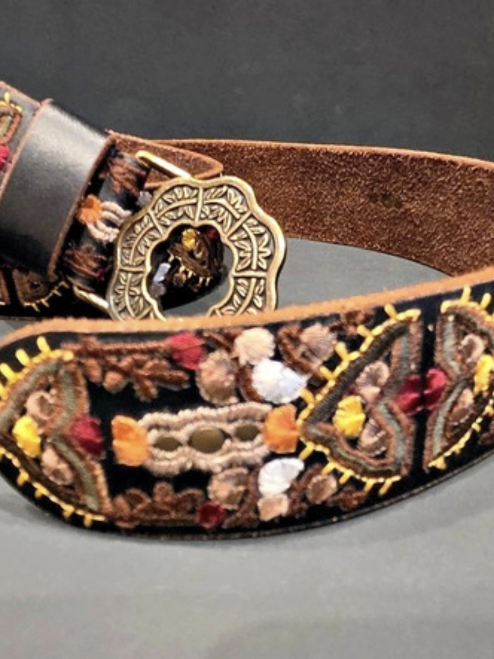 Lucky Brand Embroidered Leather Belt